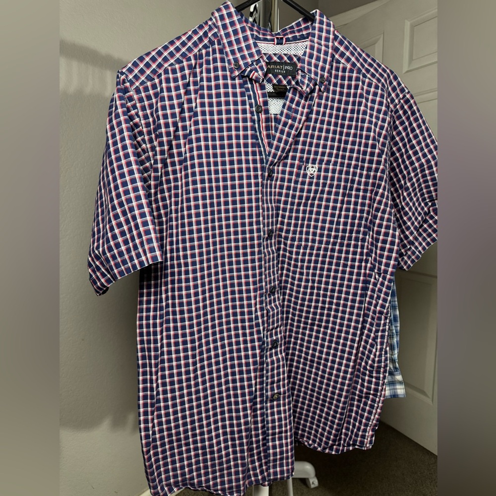 Ariat Men's Navy and Red Plaid Shirt